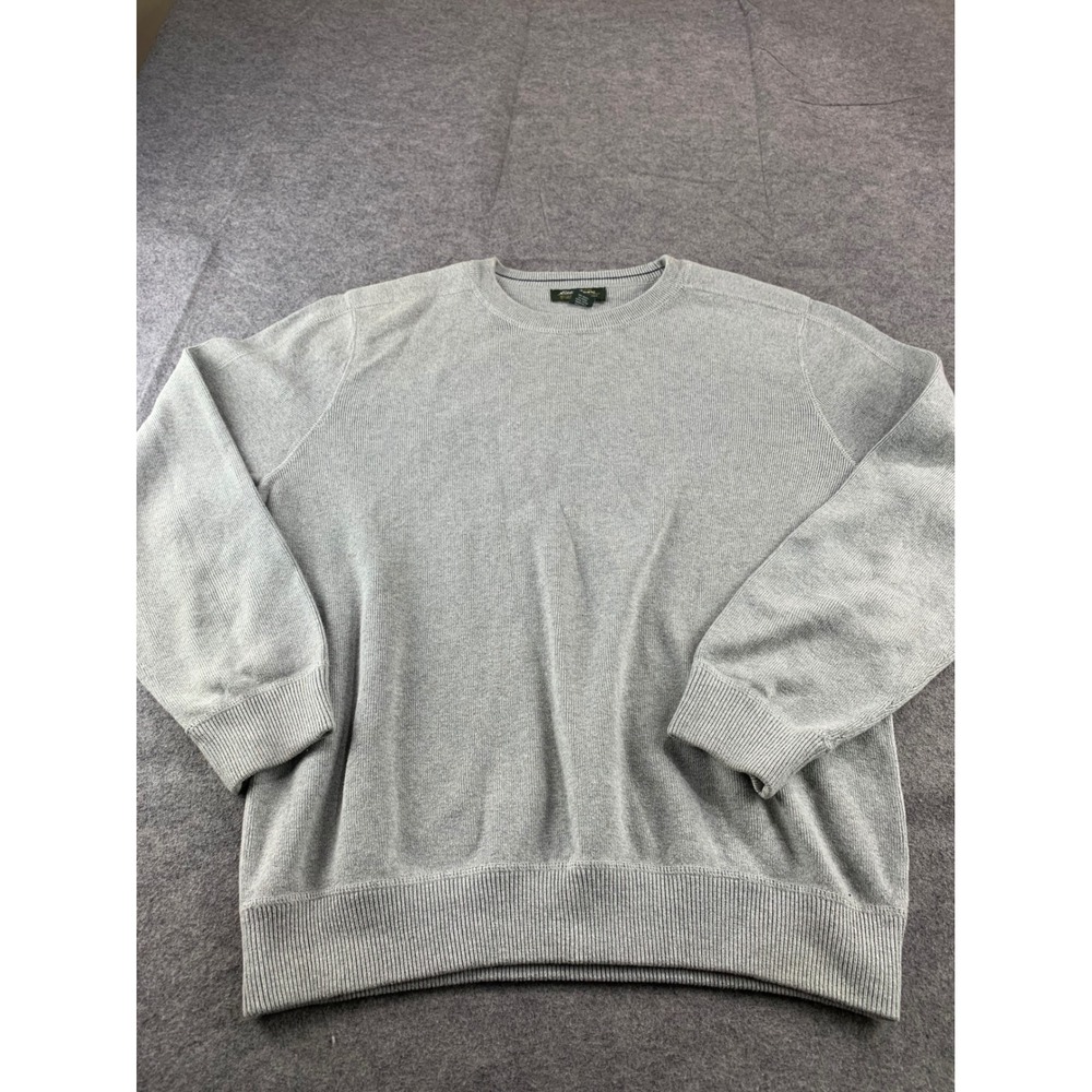 Eddie Bauer Mens‎ L Gray Ribbed Cotton Blend Crewneck Pullover Sweater Granola